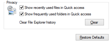 Clear File Explorer history