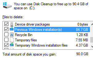 How to clean up disk space after Windows 10 installation or upgrade