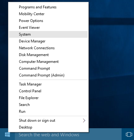 open System window from start menu
