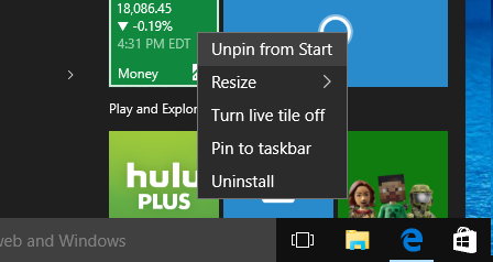 Unpin Application from Windows 10 Start Menu