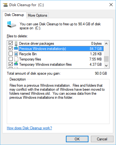 system files clean up dialog