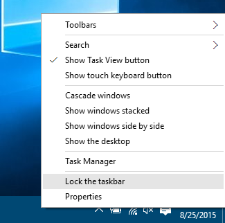 select lock the taskbar context menu