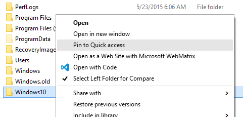 Pin to Quick access
