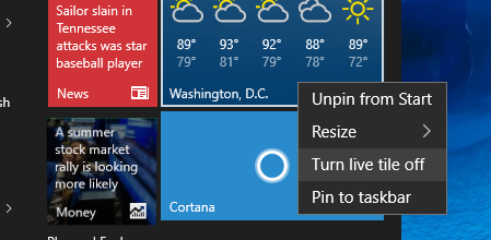 Turn off or turn on live updates in application live tile