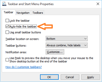 auto-hide the taskbar