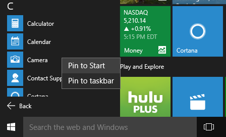 Pin Application to Windows 10 Start Menu