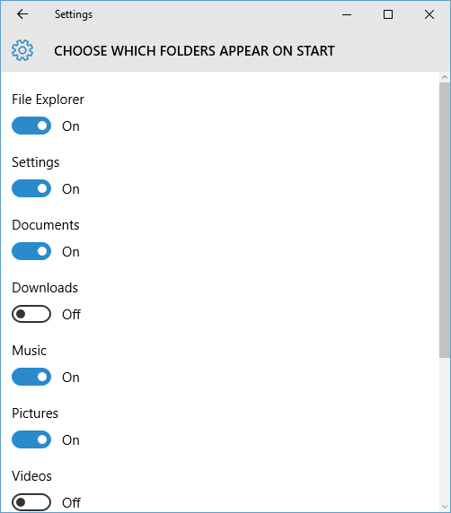 Choose which folders appear on start