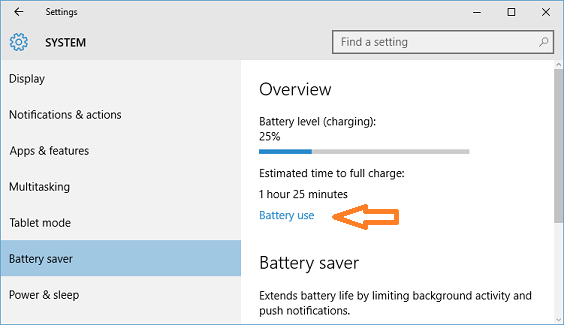 battery use screen