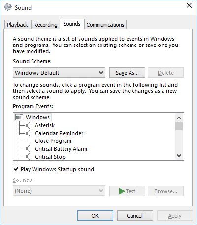 how to add sound schemes to windows 10