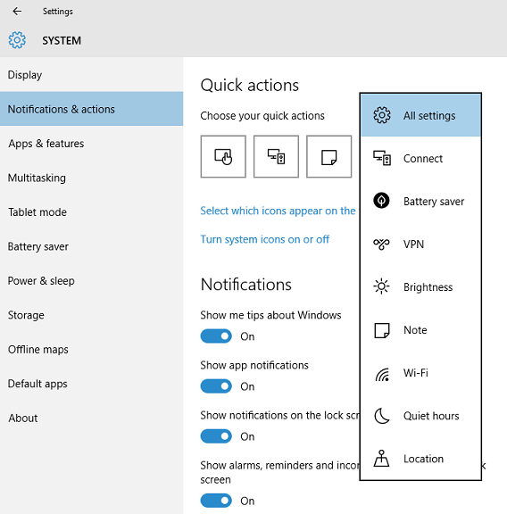 customize Quick actions
