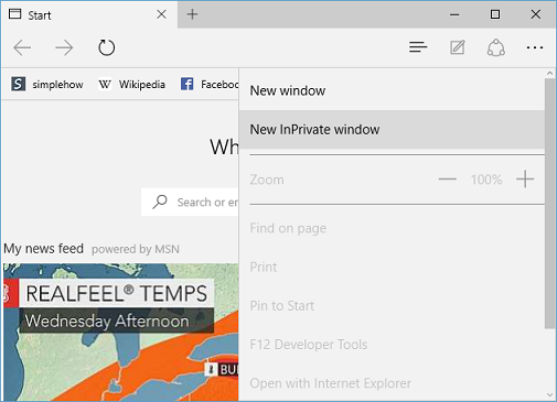 Click on New Inprivate window