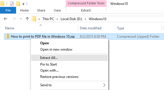 decomprimi un file in Windows